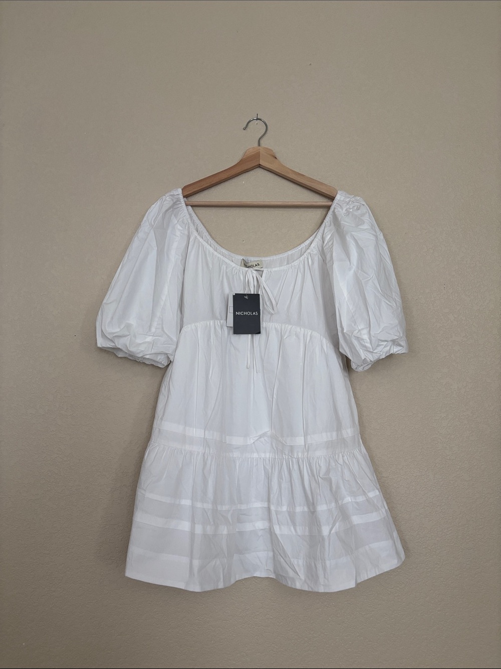 NICHOLAS White Puff-Sleeve Tiered Mini Dress- NWT